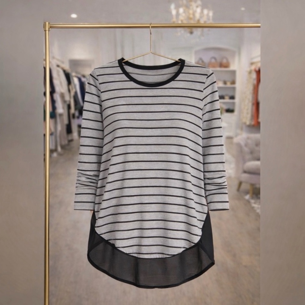 TWO BY VINCE Woven Back Stripe Hi-Lo Top